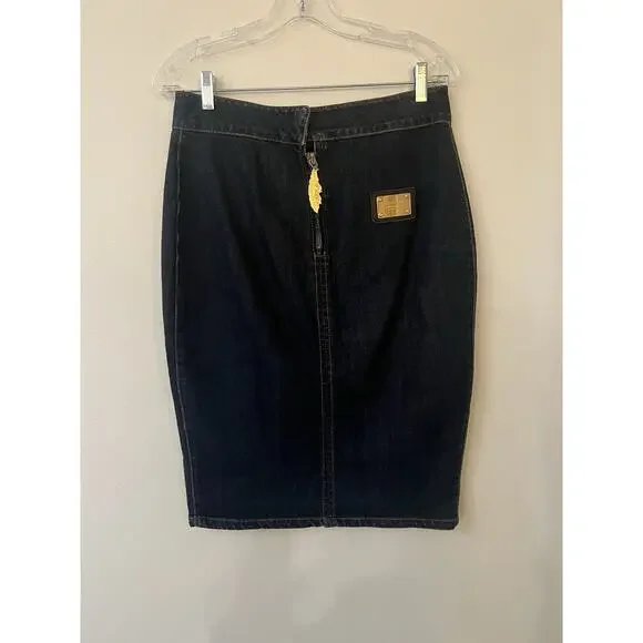 Philipp Plein Women's Denim Pencil Skirt Button front Military Sz M knee length - Picture 2 of 11